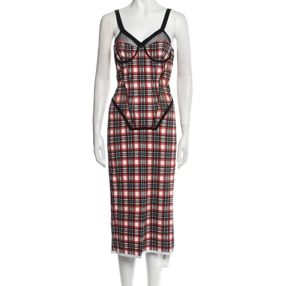 BURBERRY RED PLAID CORSET MIDI DRESS SIZE 6 - Picture 12 of 14